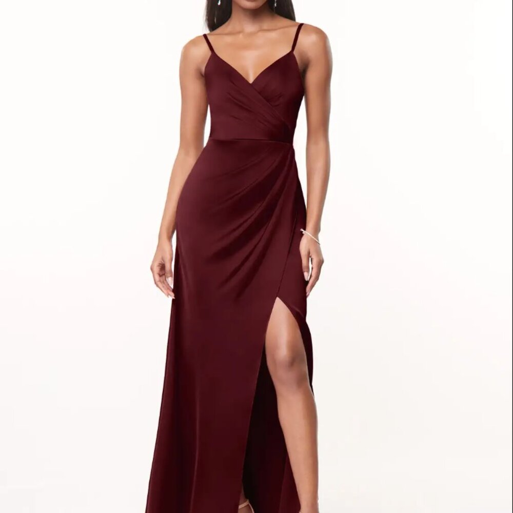 Azazie Maci Burgundy Stretch Satin Evening Gown